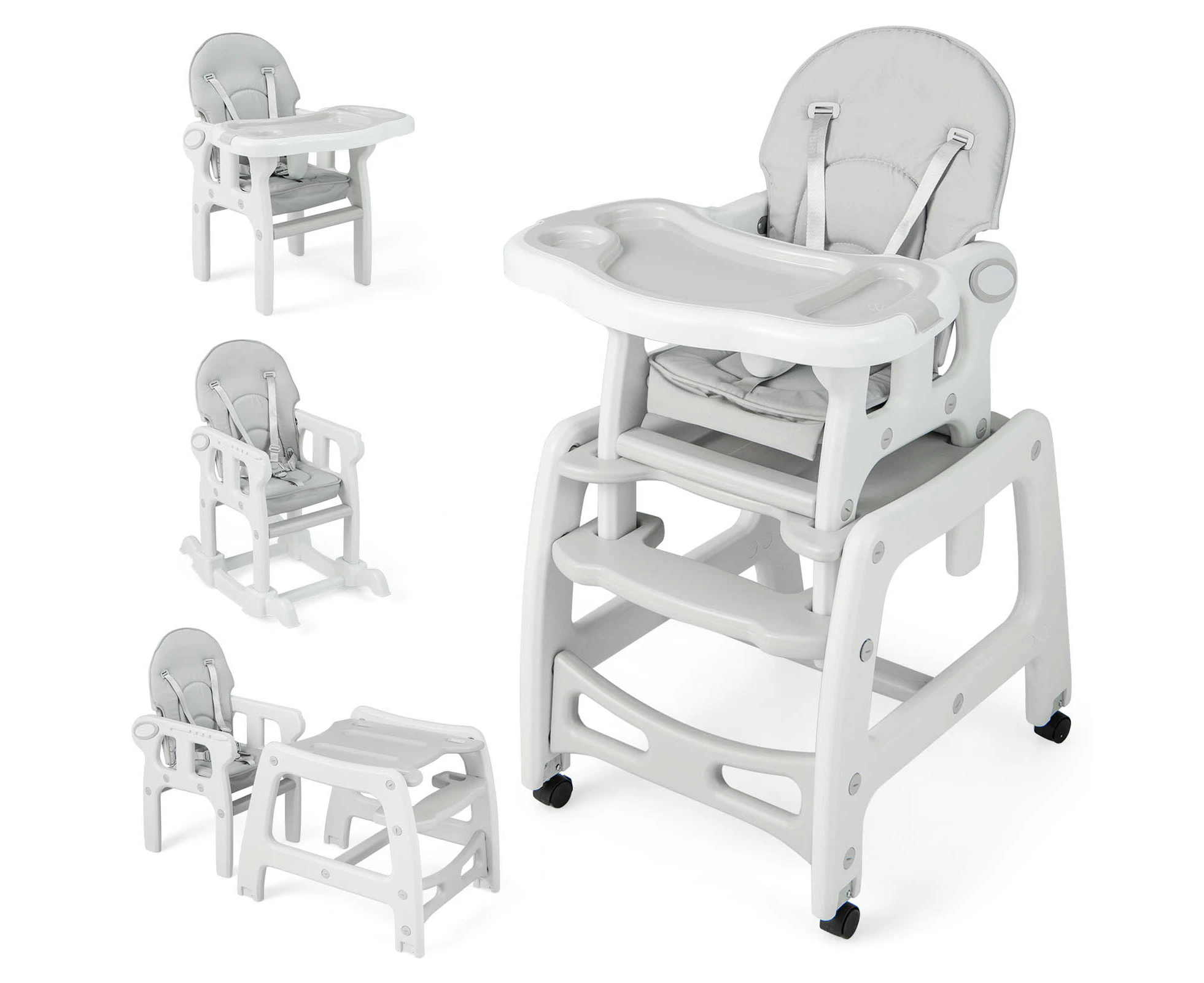 Costway 3 in 1  High Chair Convertible Feeding Rocking Chair Table Set w/Booster Seat & Removable Tray