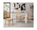 Oikiture Dining Chairs Wooden Chairs Rattan Accent Chair Beige