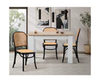 Oikiture Dining Chairs Wooden Chairs Rattan Accent Chair Black