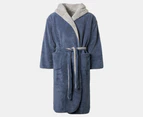 Bambury Unisex Reversible Sherpa Hooded Robe - Navy/Light Grey