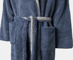 Bambury Unisex Reversible Sherpa Hooded Robe - Navy/Light Grey