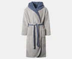 Bambury Unisex Reversible Sherpa Hooded Robe - Navy/Light Grey