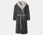 Bambury Unisex Reversible Sherpa Hooded Robe - Light Grey/Dark Grey