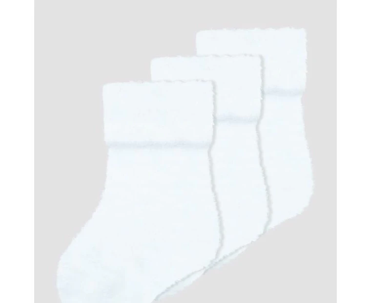 25H2 319977 UWORKS BABY 3PK VELOUR TOT SOCKS WHITE