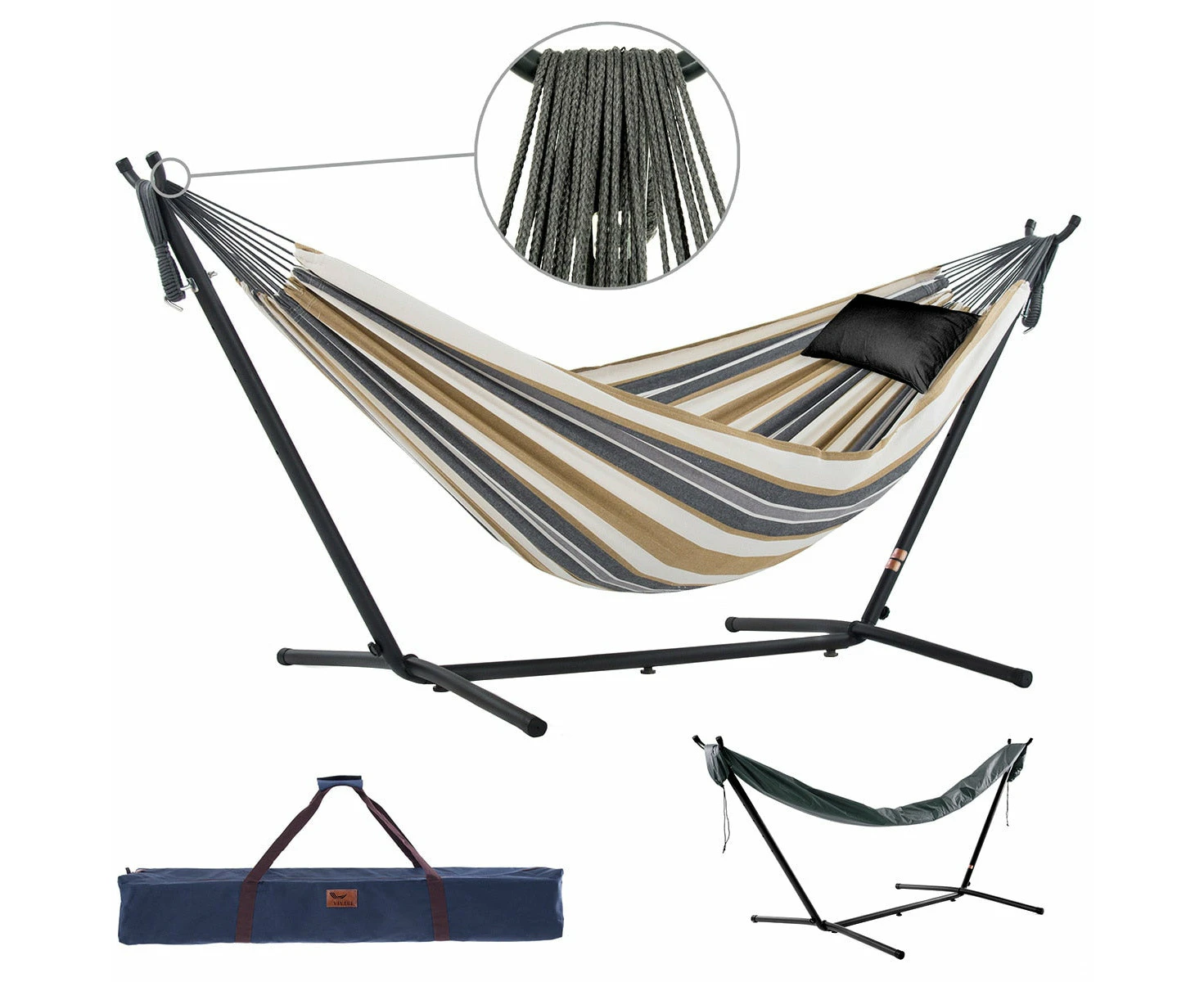 Vivere 2.7m Cotton Hammock Bundle - Desert Moon