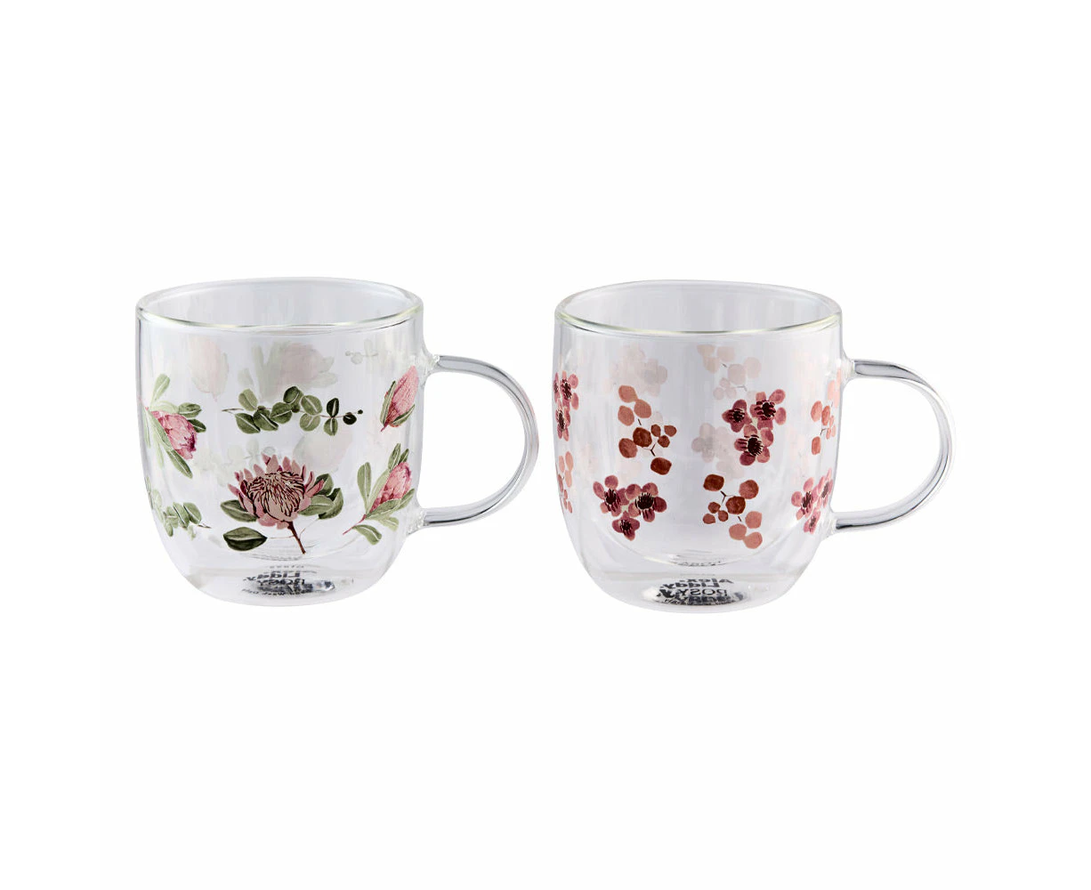 Alex Liddy Posy Set of 2 Double Wall Glass Mugs 350ml