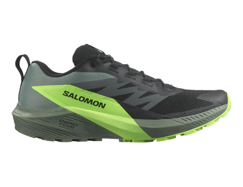 Salomon Men's Sense Rise 5 Trail Running Shoes - Black/Laurel Wreath/Green Gecko