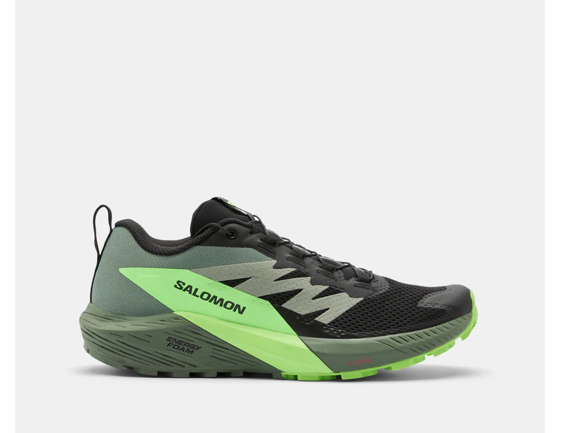 Salomon Men's Sense Rise 5 Trail Running Shoes - Black/Laurel Wreath/Green Gecko