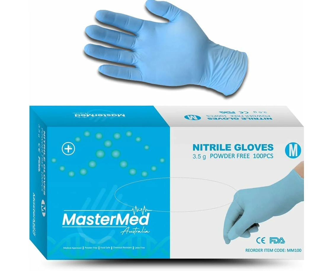 Mastermed Nitrile Tear Resistant Gloves 3.5g, Powder-free, Latex-Free, Disposable, Cleaning, Examination, Tattoos, General use, Food Safe - (100pcs)