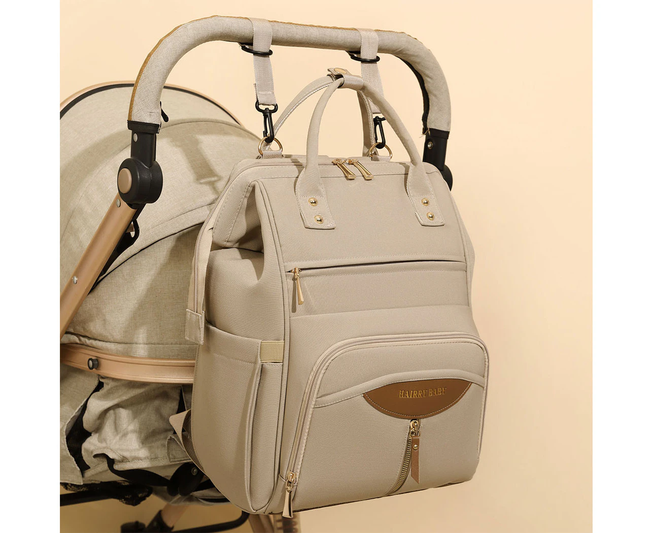 Bopeep Nappy Changing Bag Mummy Backpack Baby Diaper Bag Travel Waterproof Khaki