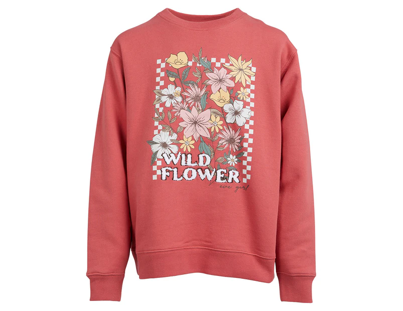 Eve Girl Youth Wild Flower Crew Jumper - Rose