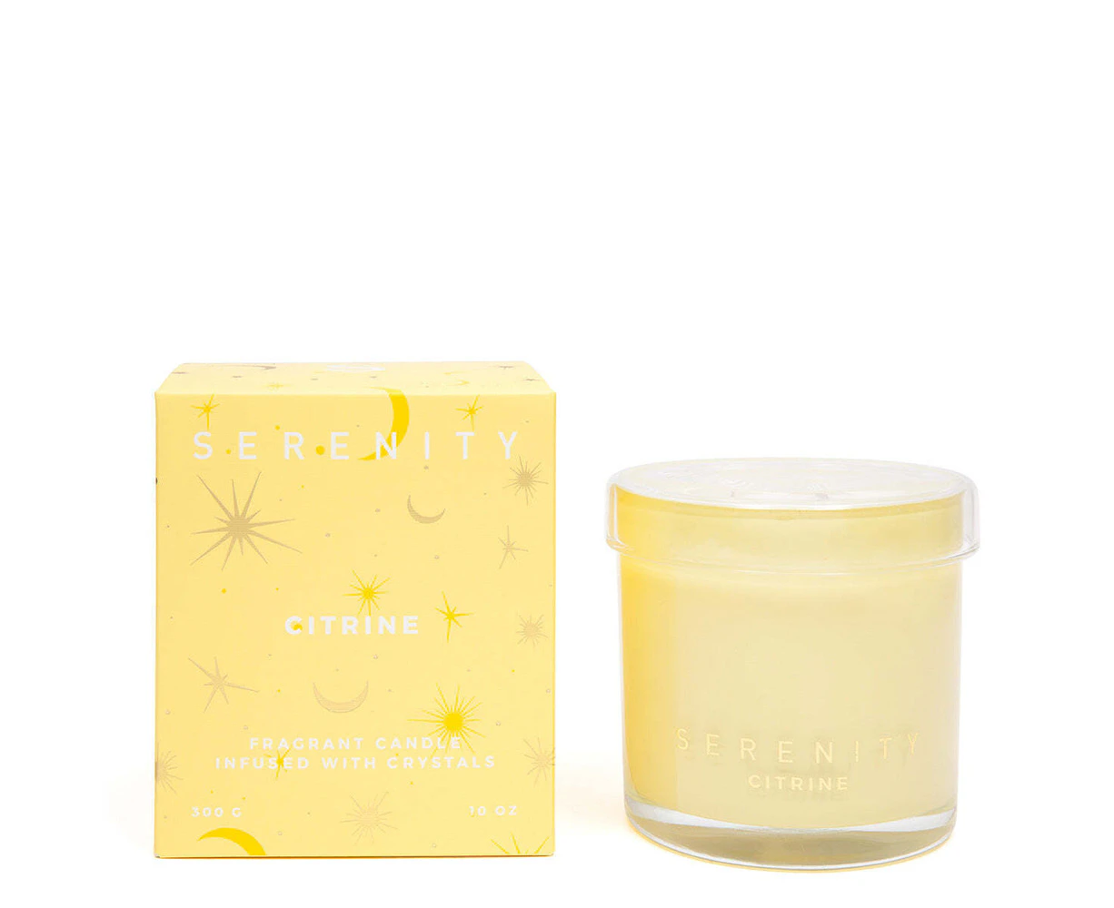 Serenity Crystal Energise & Citrine 300g Soy Wax Scented Candle Home Fragrance