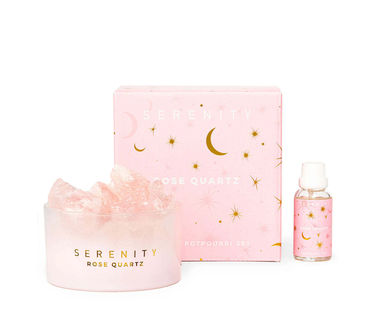 3pc Serenity Crystal 50ml Potpourri & Oil Home Fragrance Set Love & Rose Quartz