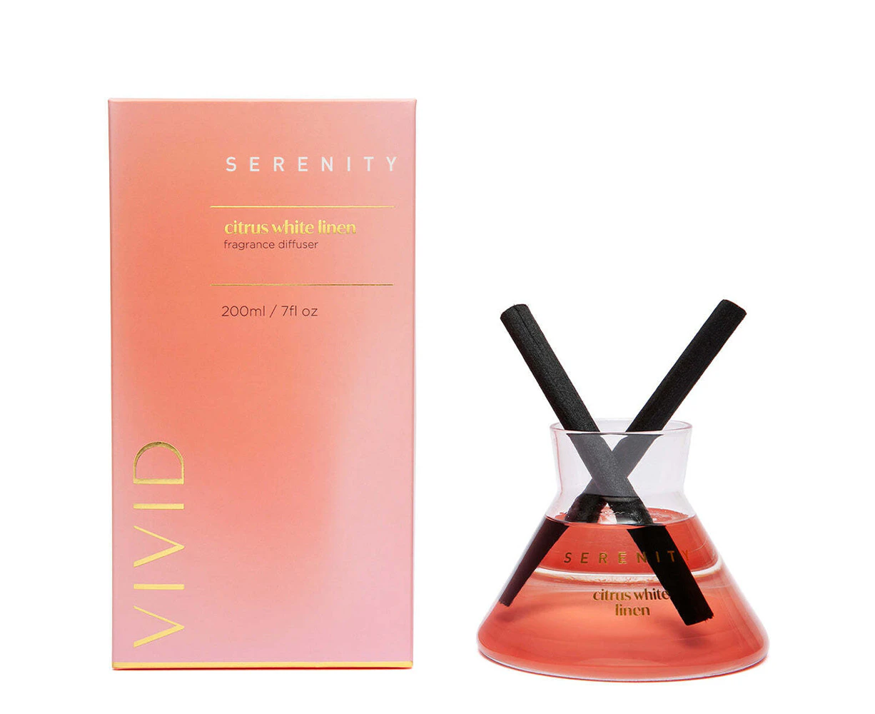 Serenity Vivid 200ml Reed Diffuser Scented Home Fragrance Citrus White Linen