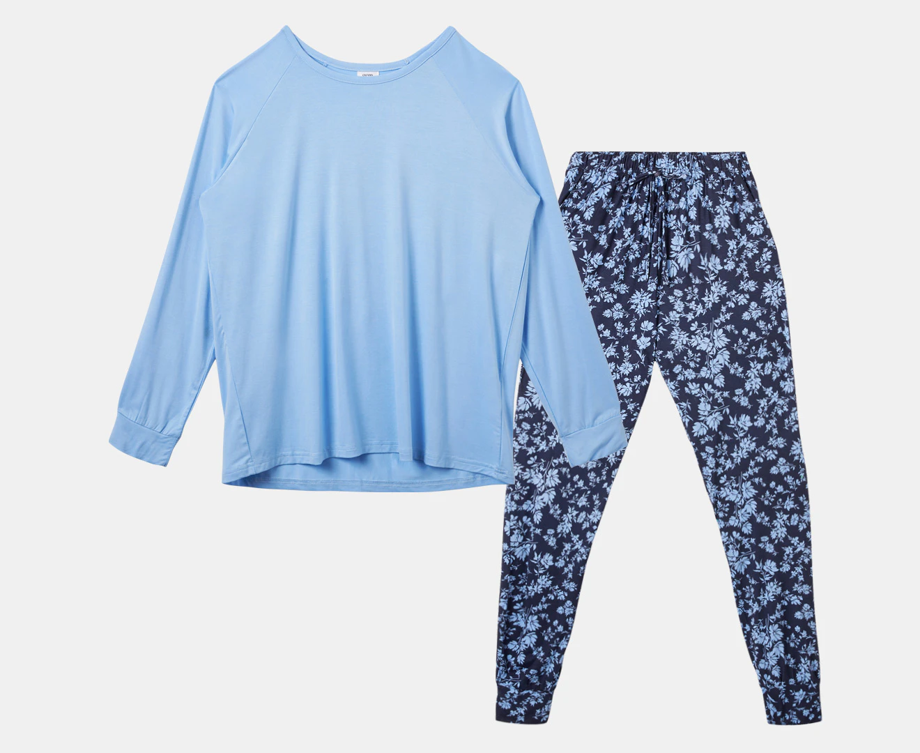 Gem Look Women's Floral Viscose Jersey PJ Set - Light Blue