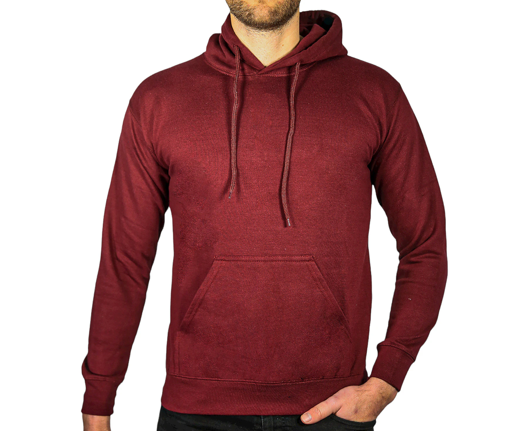 Adult Mens 100% Cotton Fleece Hoodie Jumper Pullover Sweater Warm Sweatshirt - Maroon/Burgundy