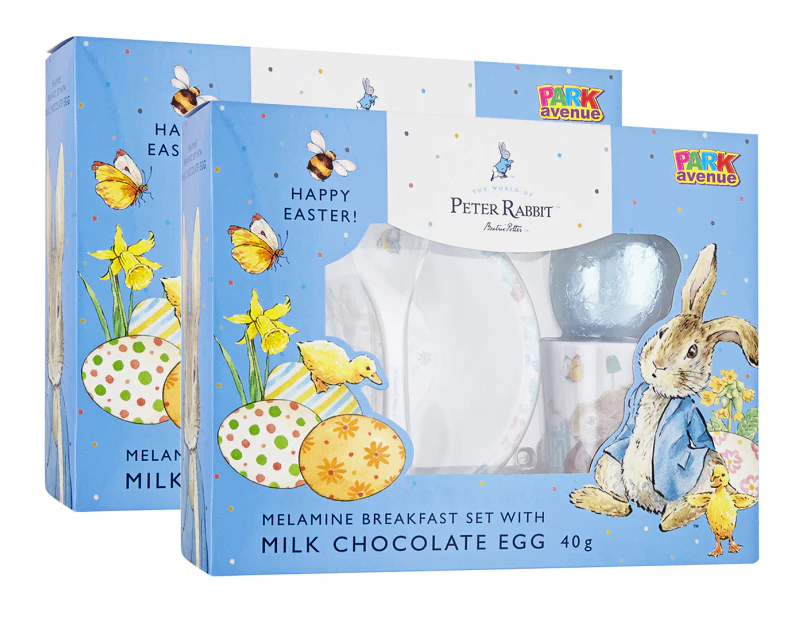 2 x Peter Rabbit Melamine Breakfast Set w/ Milk Chocolate Egg 40g