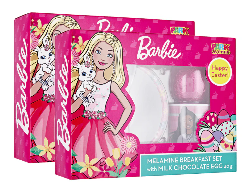 2 x Barbie Dreamtopia Melamine Breakfast Set w/ Milk Chocolate Egg 40g