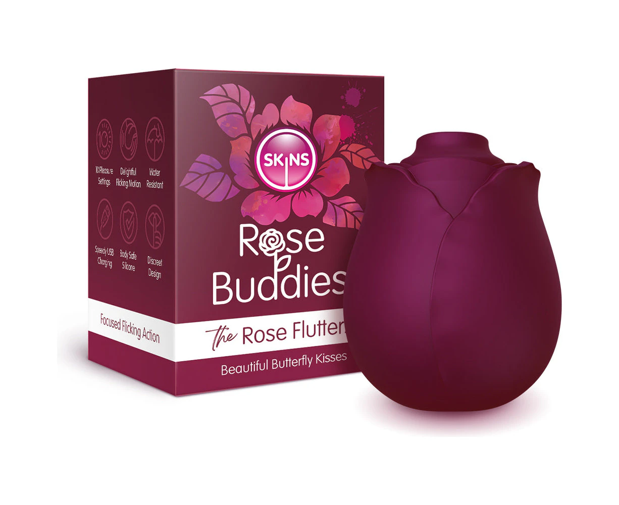 Skins Rose Buddies Rimming Toy Vibe The Rose Flutterz, Model 001, Unisex, Anal Pleasure, Pink 2.875 Ã— 2.875 Ã— 4.125 in