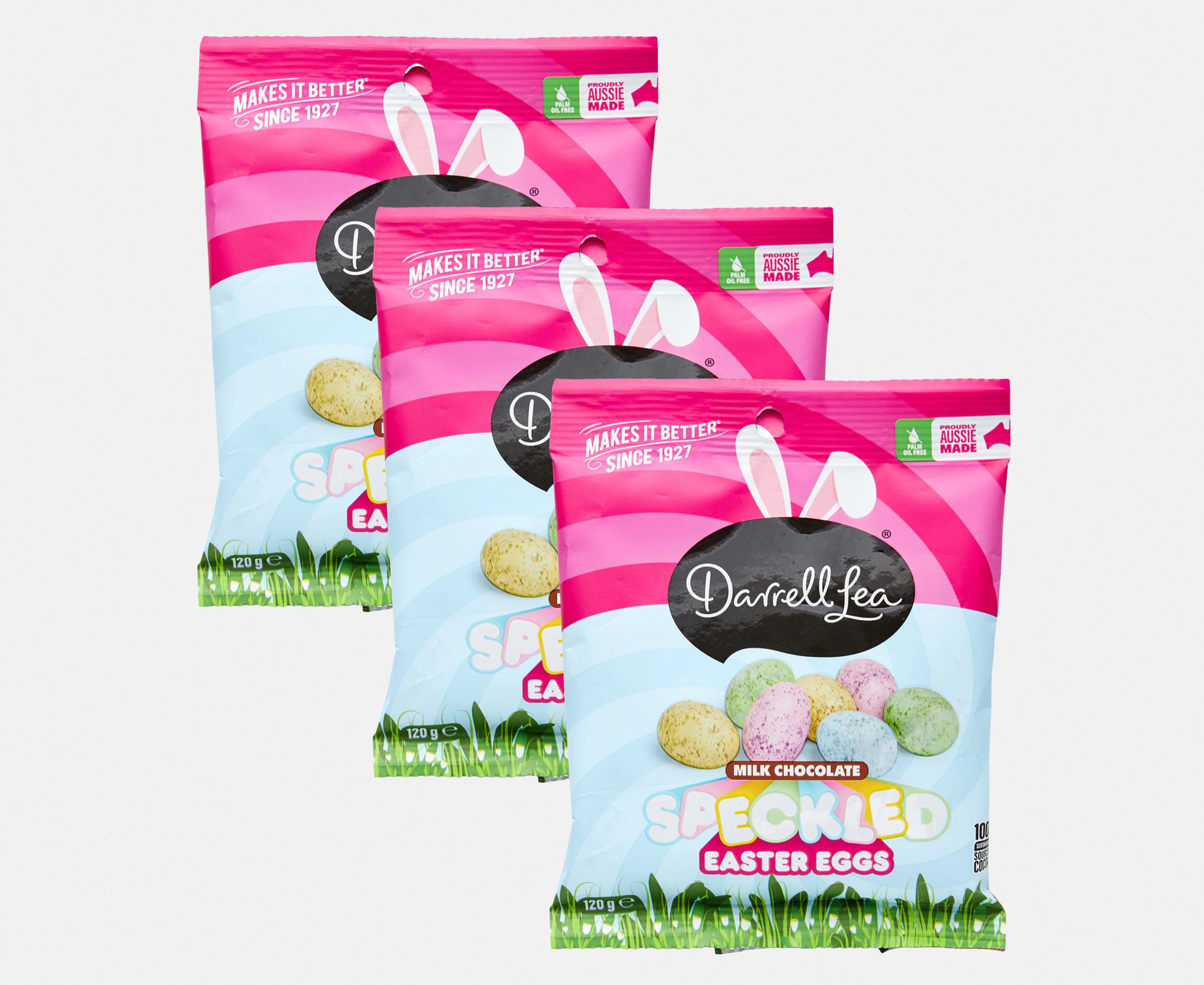 3 x Darrell Lea Milk Chocolate Speckled Easter Eggs 120g