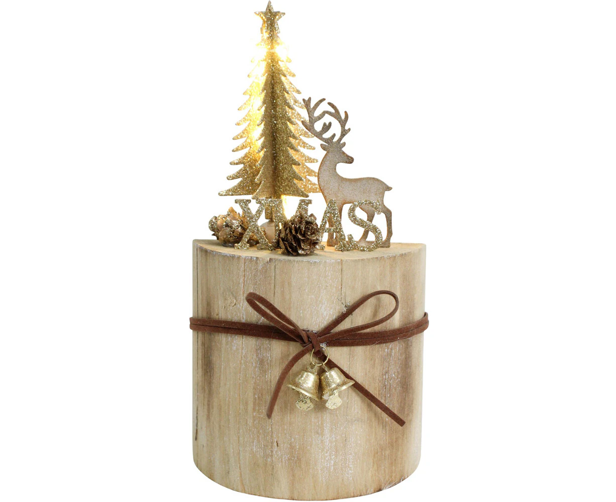 LVD Metal/Wood LED Xmas Tree Deer Stump Home Christmas Display Decor 11x21cm