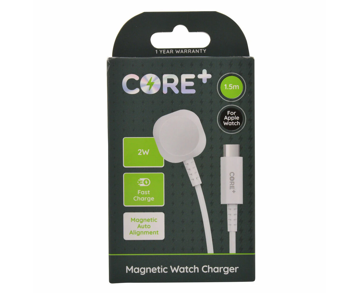 Core Magnetic Watch Charger 2W/1.5m Cable/Cradle For Apple Watch 1-9/SE White