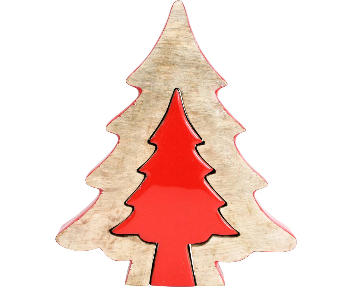 LVD Mango Wood Dual Tree Home/Office Christmas Tree Decor Large 20x23cm Red