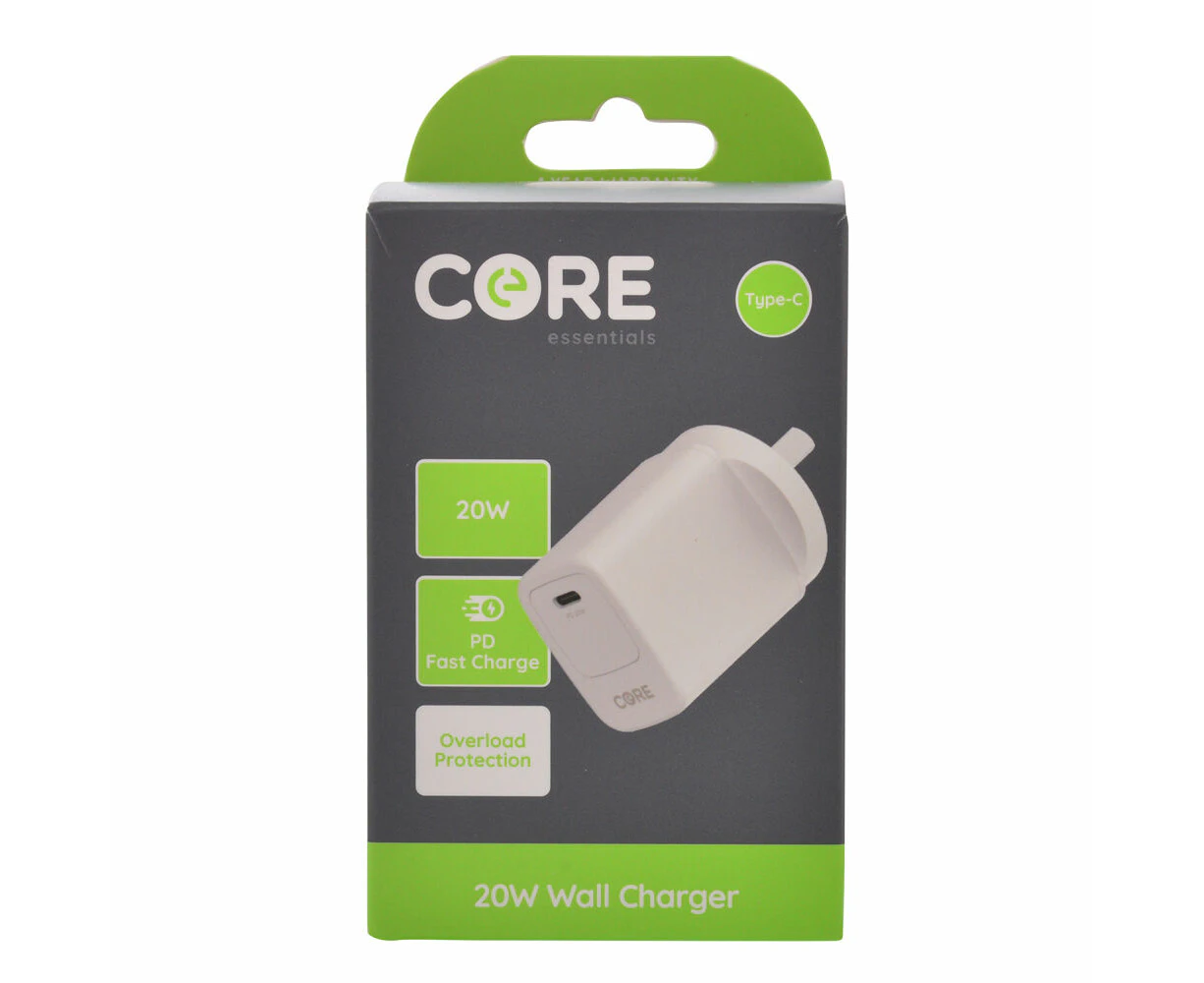 Core USB-C Port Mobile Phone Wall Charger Fast-Charging Adapter 20W White