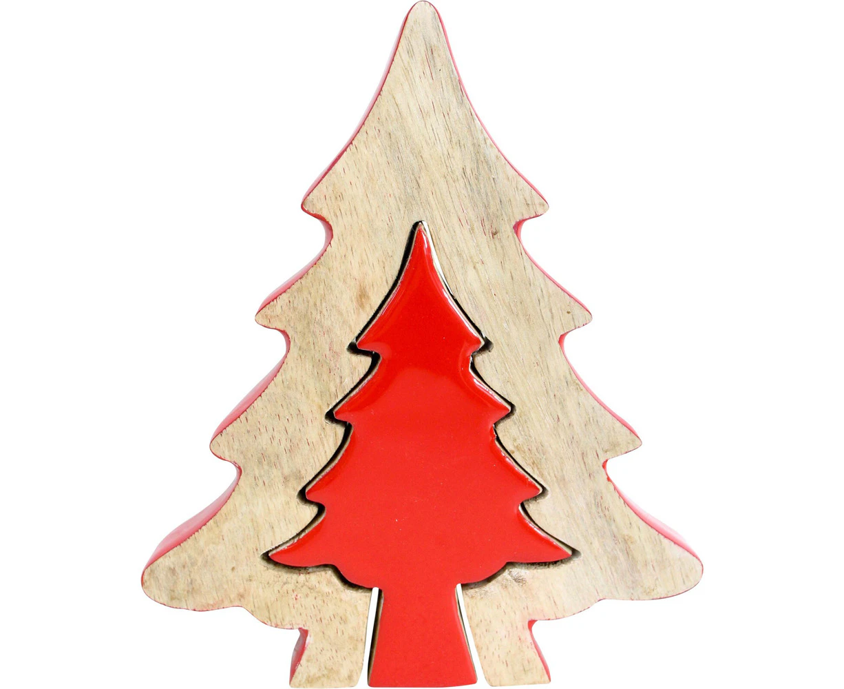 LVD Mango Wood Dual Tree Home/Office Christmas Tree  Decor Med 16x20cm Red