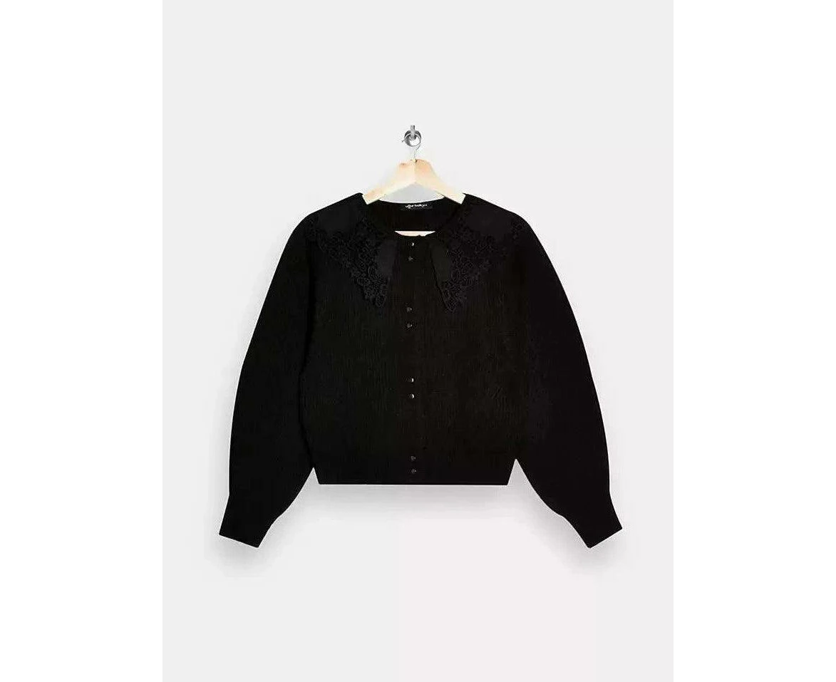 Topshop Women's Crochet Collar Cardi - Black