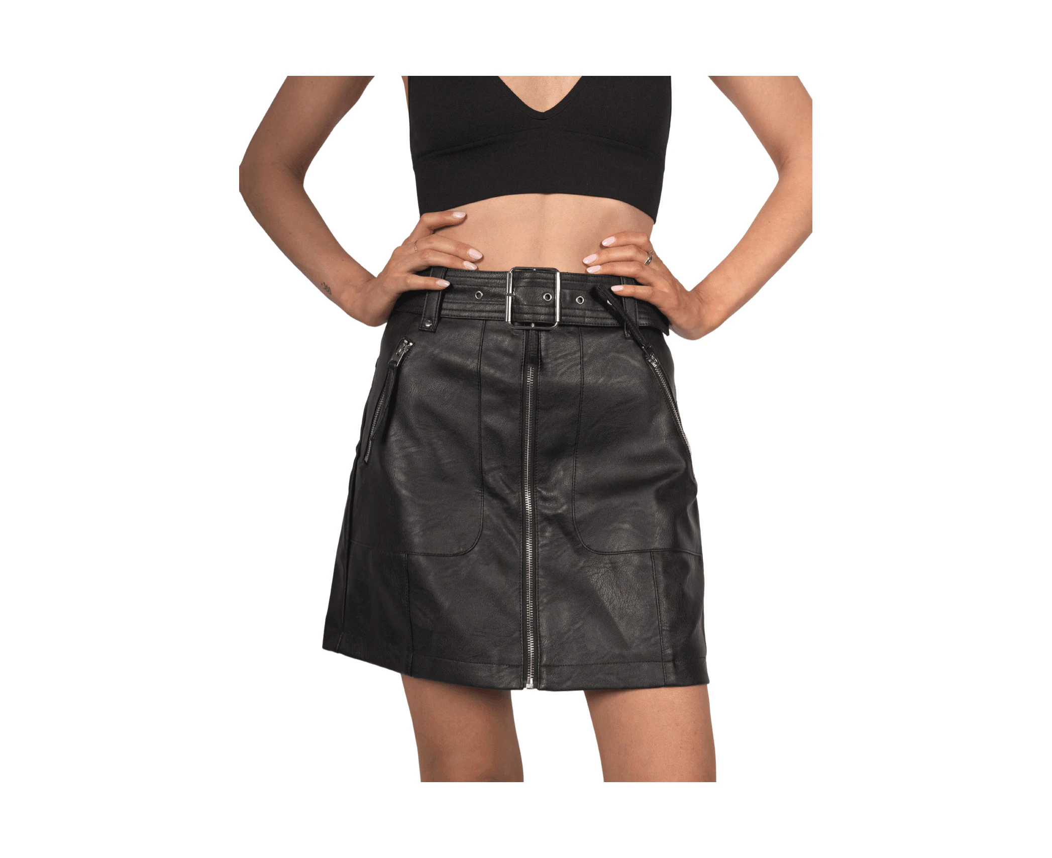 Topshop Women's Faux Leather Skirt With Belt - Black