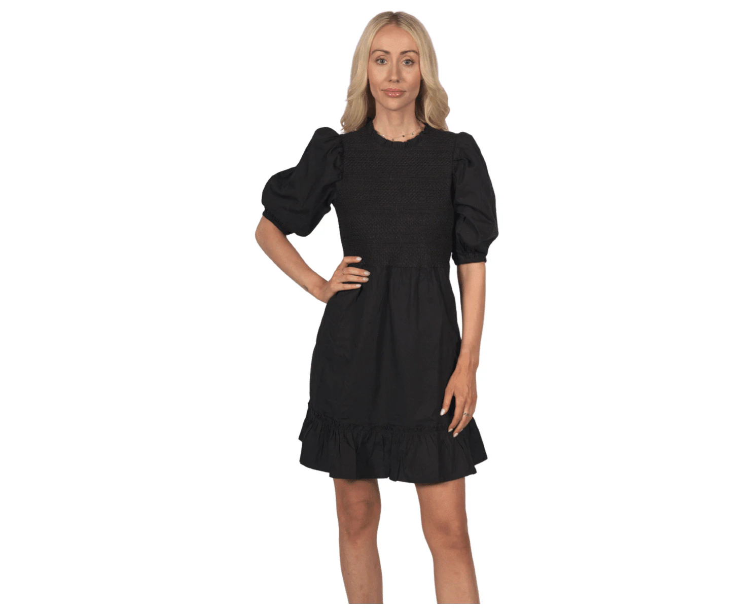 Miss Selfridge Women's Short Sleeve Tie Waist Knee Length Black Dress