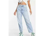 Miss Selfridge Women's Petite High Waist 'Mom' Jeans - Light Bluewash Denim