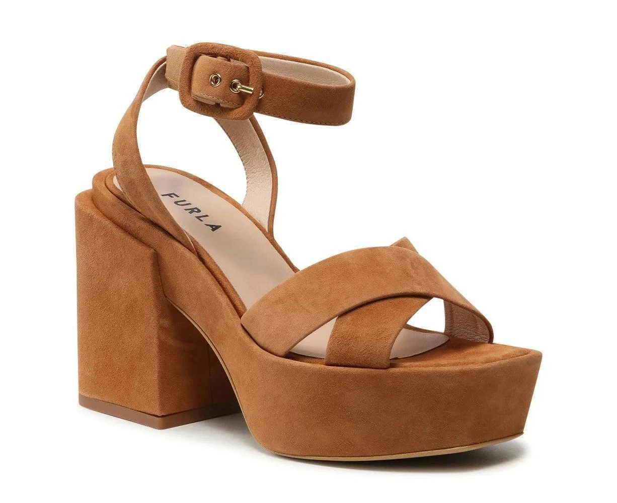 Furla Women's Cross Platform Sandal Heels - Miele Tan