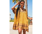 JAASE Sun Beam Print Alice Mini Dress - Mustard Yellow