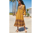 JAASE Sun Beam Print Liliana Midi Dress - Mustard Yellow