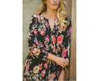 JAASE PLUS Winter Rose Black Print Isabella Tunic Mini Dress