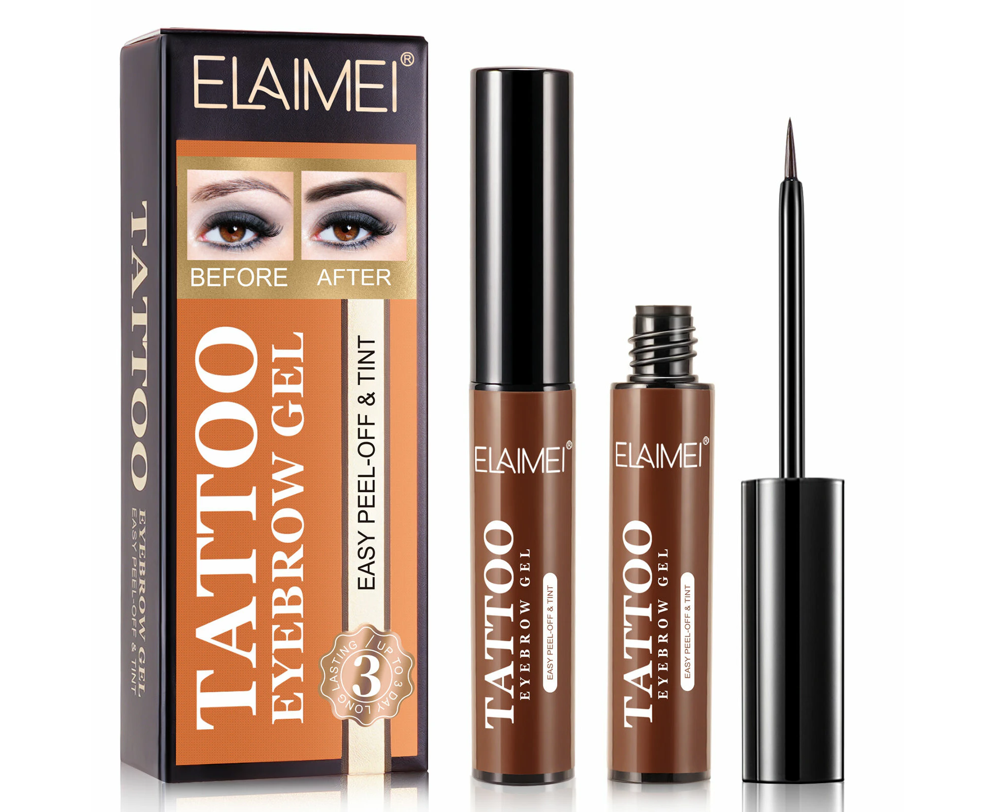 Elaimei Tattoo Eyebrow Ink Gel Waterproof Liner Tint Pen Eye Brow Enhancer Pencil Long Lasting Makeup Stencil Peel Off (Light Brown)