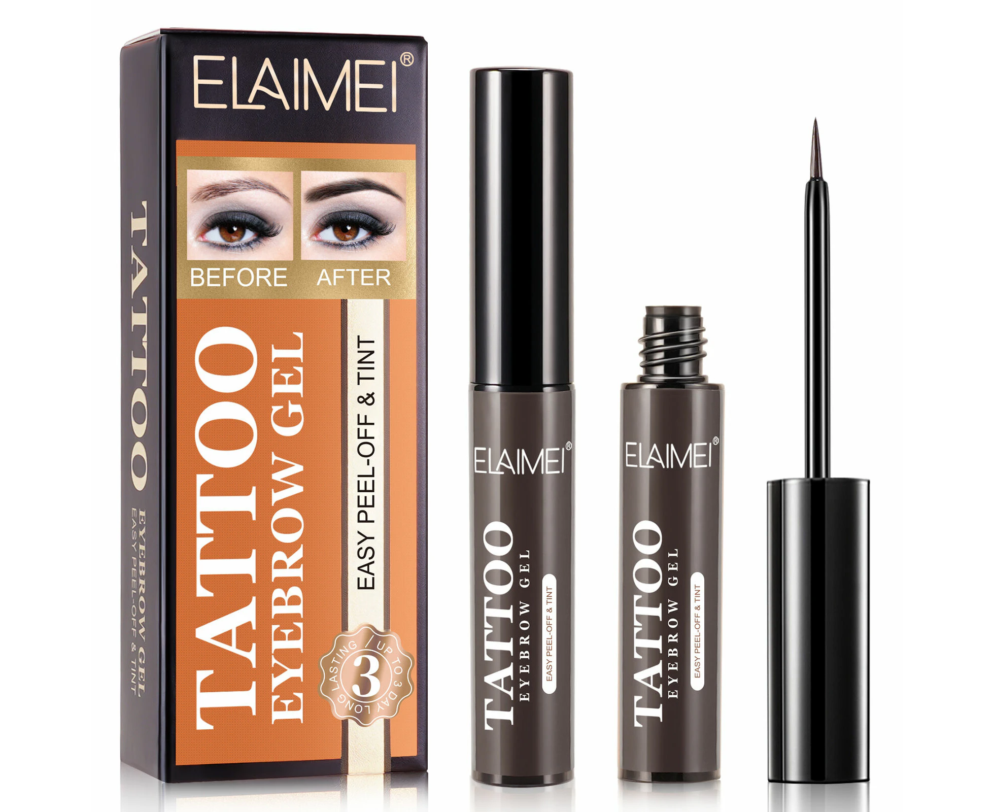 Elaimei Tattoo Eyebrow Ink Gel Waterproof Liner Tint Pen Eye Brow Enhancer Pencil Long Lasting Makeup Stencil Peel Off (Beige)