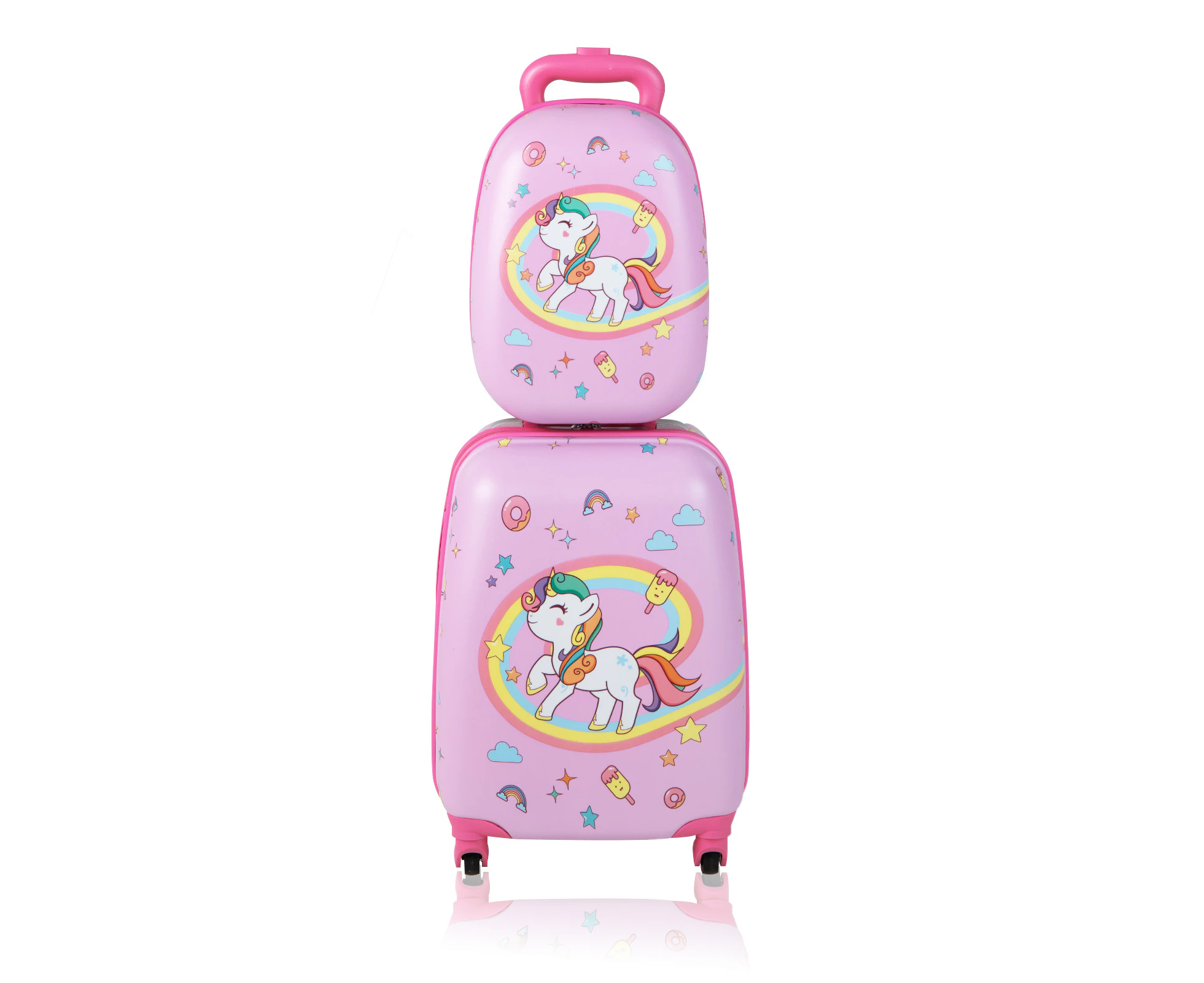 Costway 2PCS Luggage Set 16'' & 13'' Backpack Travel Suitcase Carry On Bag ren Baggage Pink