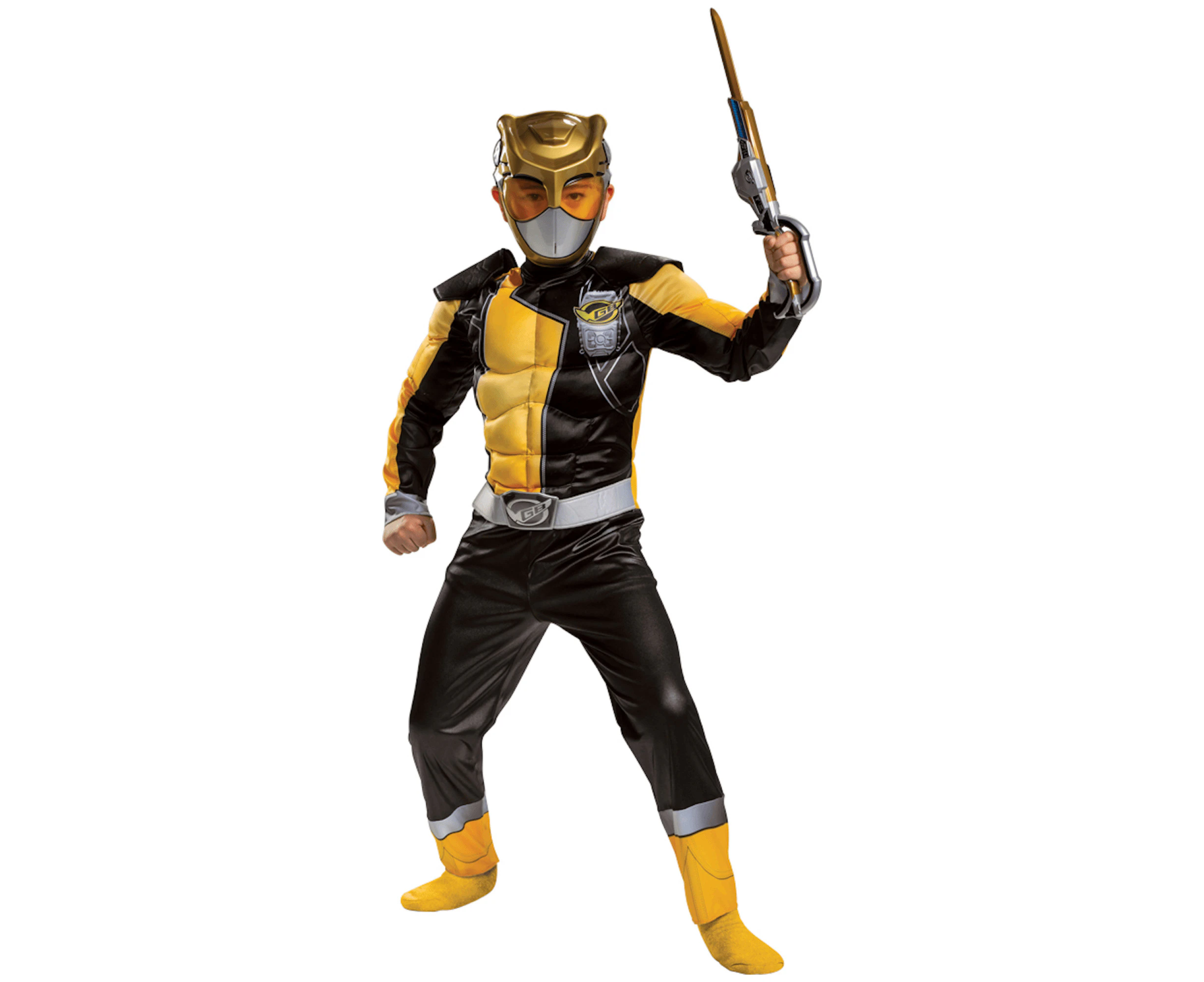 Gold Ranger Muscle Power Rangers Beast Morphers Superhero Child Boys Costume