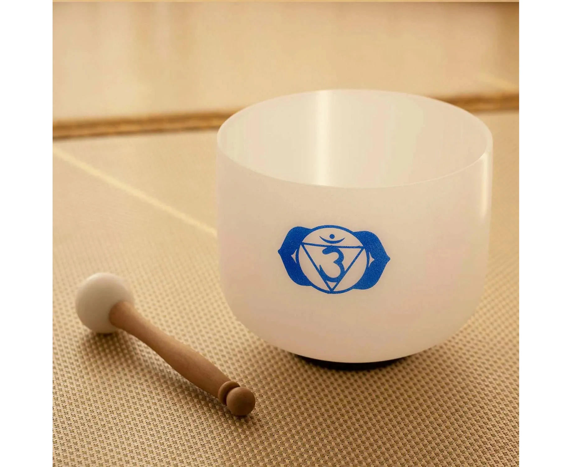 8 Inch 432hz/440hz a Note Third-eye Chakra Pattern Frosted Quartz Crystal Singing Bowl For Sound Healing