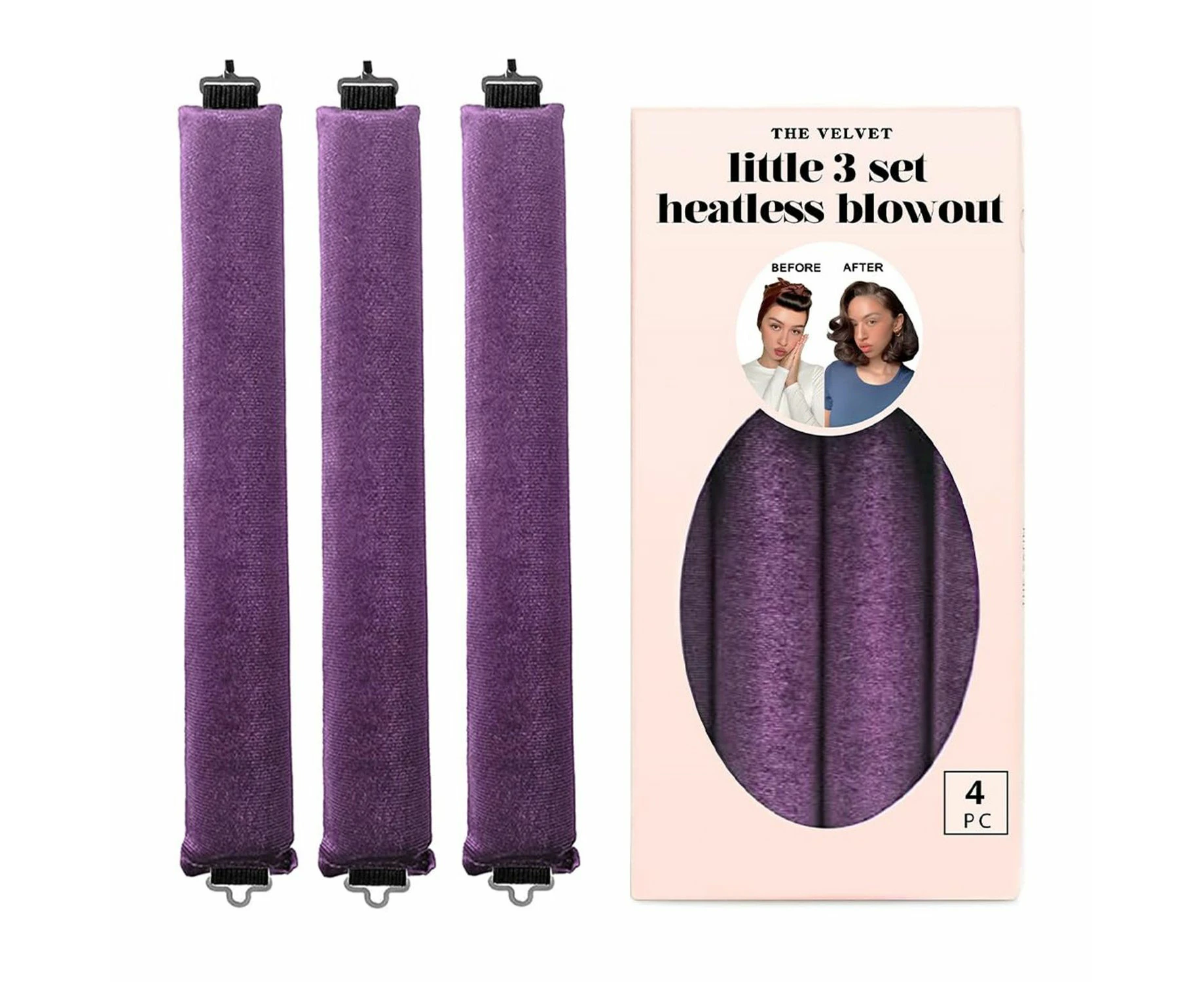 Little Velvet Overnight Curls Blowout 3 Rods Heatless Hair Curler to Sleep in Satin Heatless Curls No Heat Hair Rollers Purple