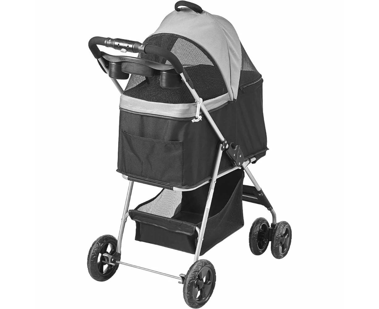 Hansona Pet Stroller with Brakes Storage Basket and Cup Holder