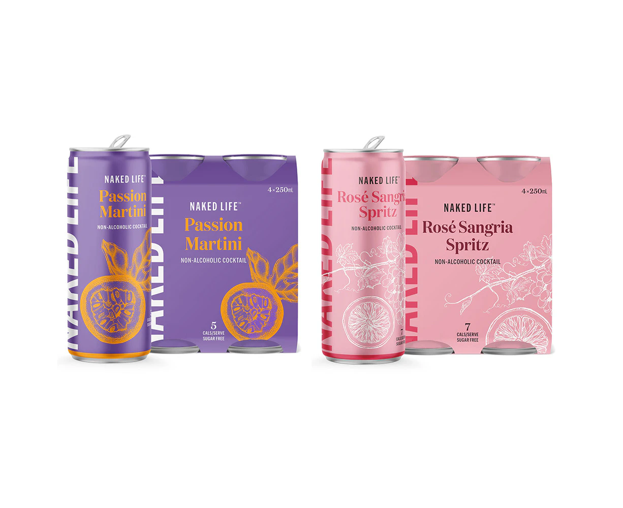 8PK Naked Life 250ml Rose Sangria \ Passion Martini Non-Alcoholic Cocktail Combo