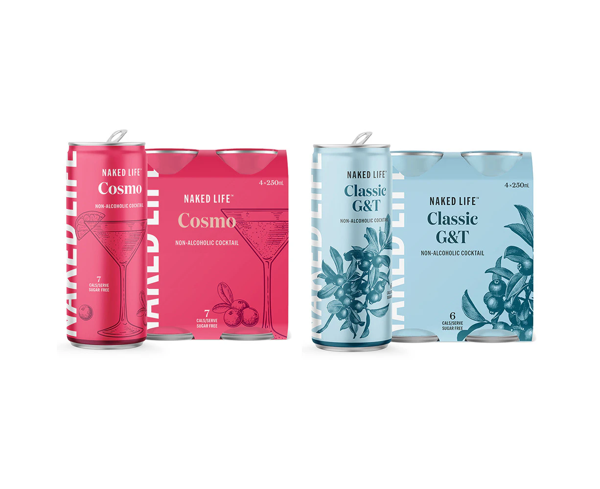 8PK Naked Life 250ml Cosmo \ Classic G&T Non-Alcoholic Cocktail Drinks Combo