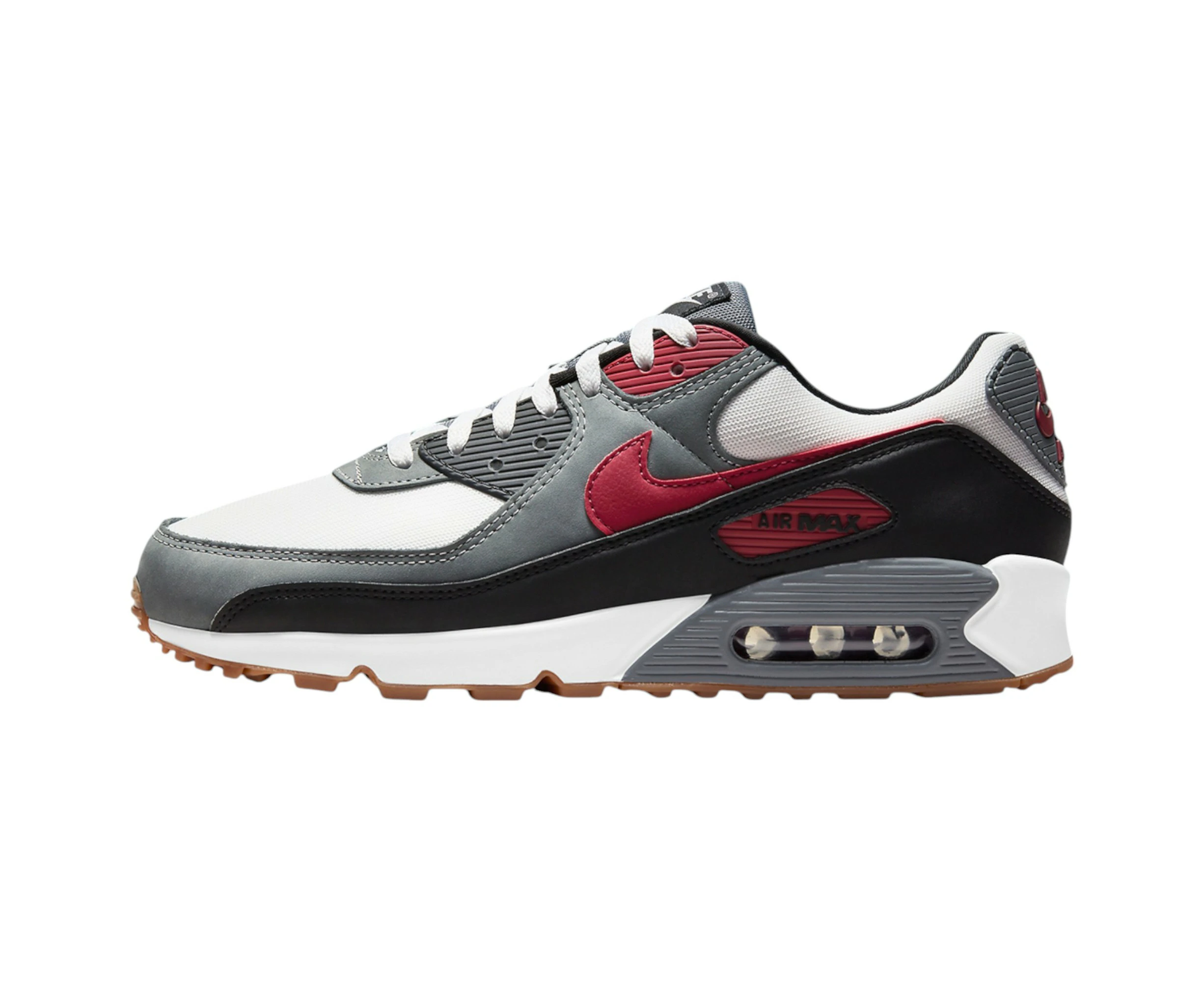 Mens Nike Air Max 90 White/ Grey/ Red Athletic Shoes