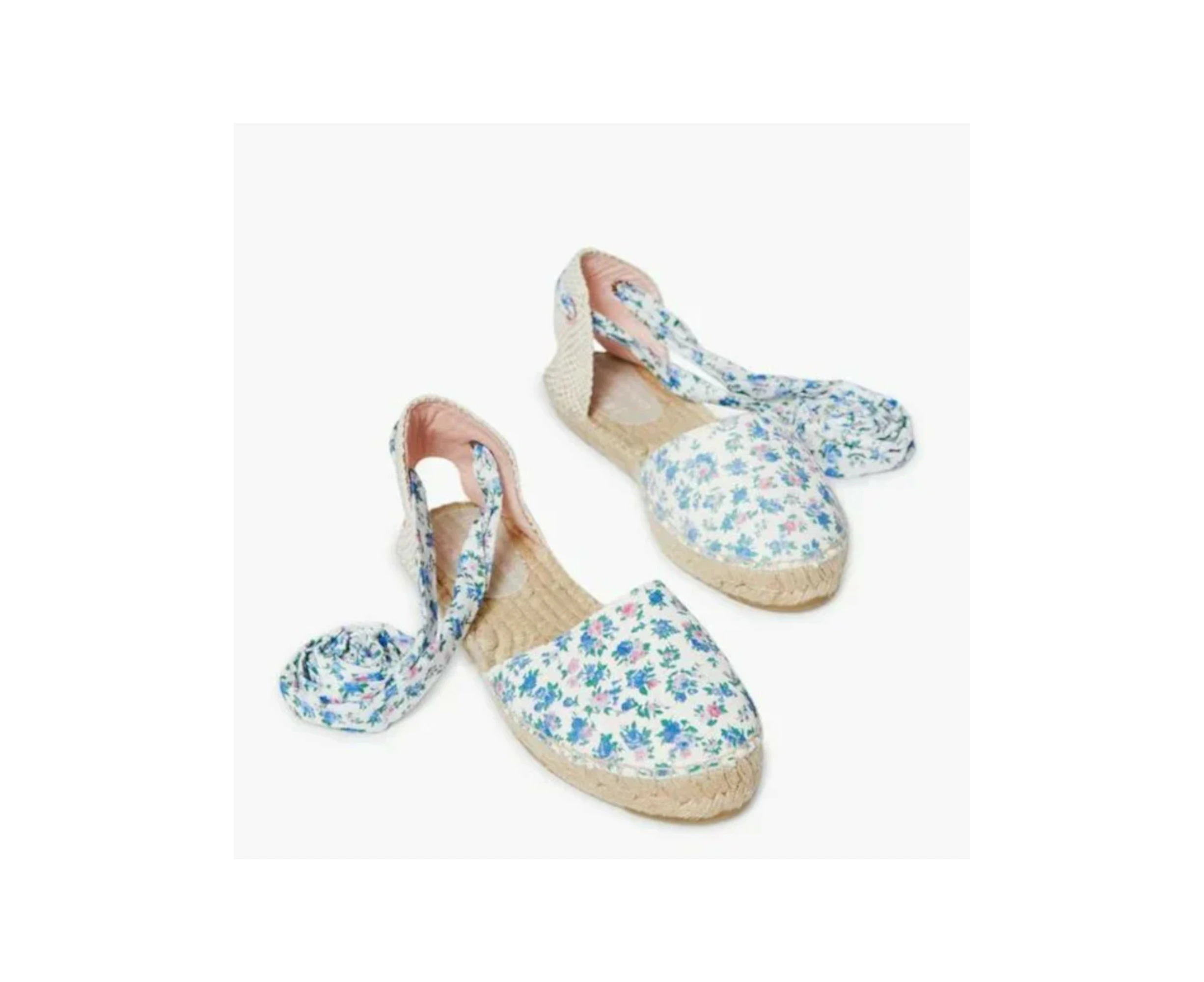 MANEBI LoveShackFancy Womens Blue Floral Strappy Round Toe Platform Lace-Up Espadrille Shoes 36