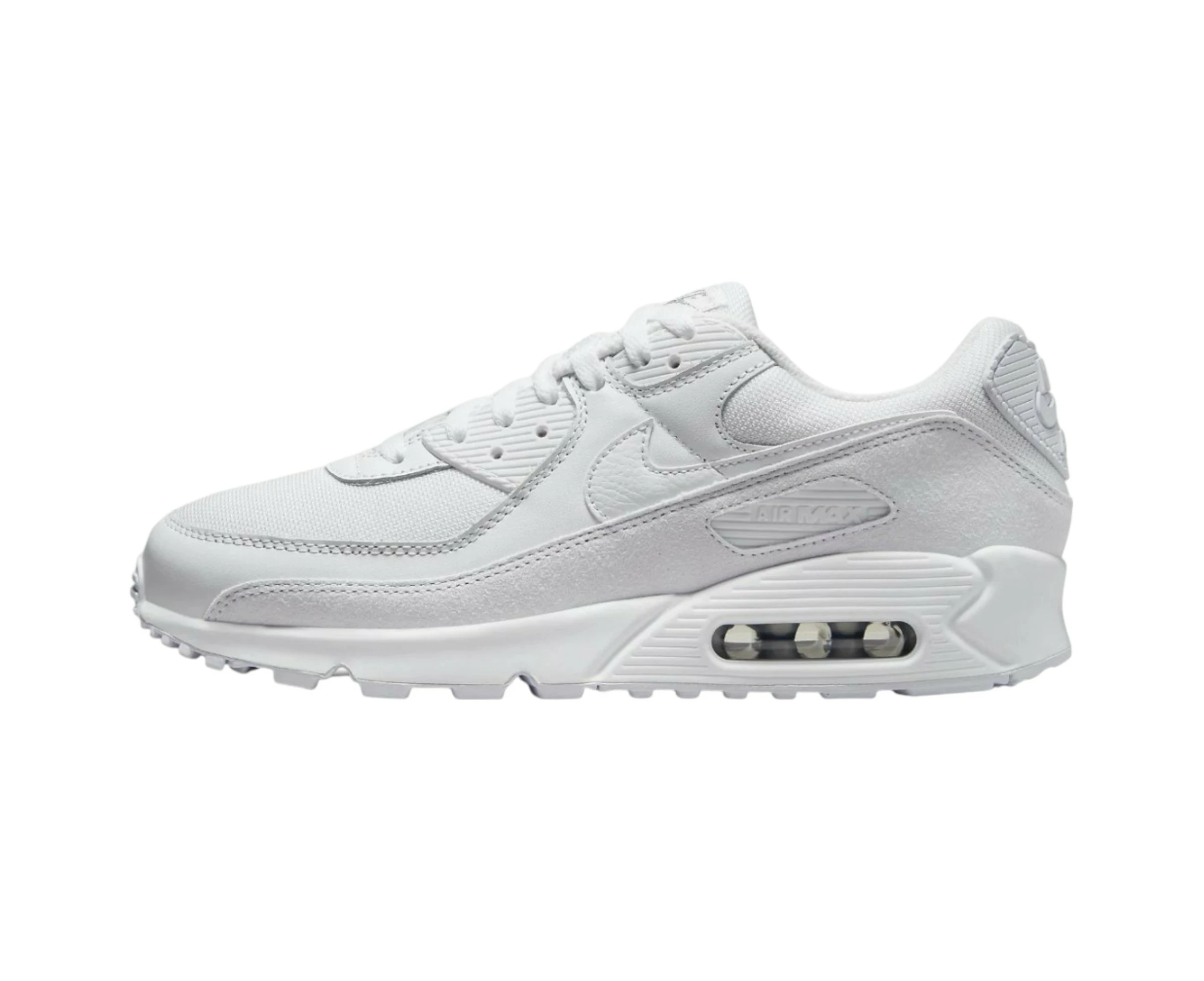 Mens Nike Air Max 90 Premium Triple White Athletic Shoes