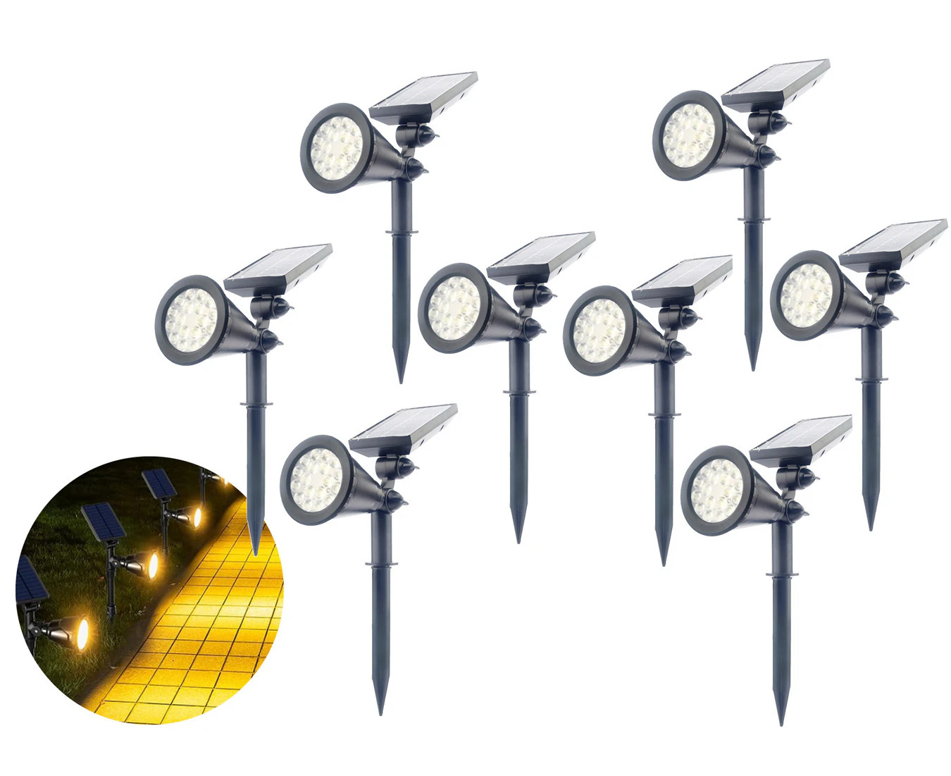 8pk Solar Lights Garden Outdoor 18 LED Lawn Light Adjustable Panel Landscape Pathway Patio Lights Waterproof